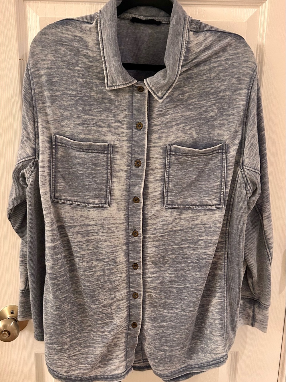Relaxed Heathered Button-Front Shirt Jacket - Gray